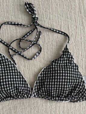 wild fable Black & White Gingham Bikini Top